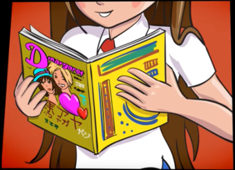 imagem de uma adolescente lendo mangá.