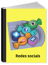capa cartilha redes sociais contendo um prato cheio de bombons com símbolo das redes sociais.