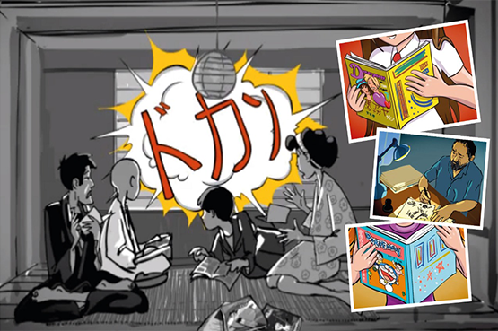 Imagem contendo pessoas e leituras mangá
