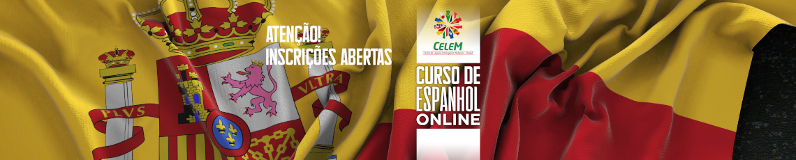 Banner Curso de Espanhol Online com a bandeira de fundo