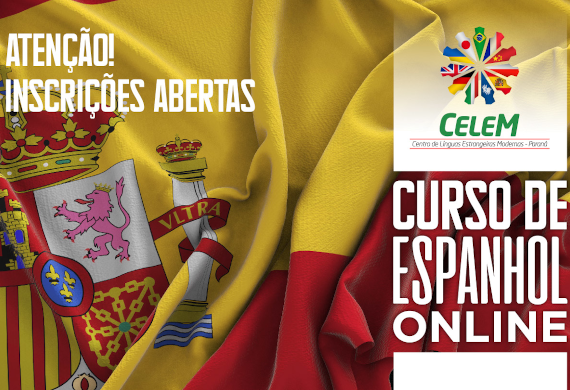 Banner Curso de Espanhol Online com bandeira no fundo